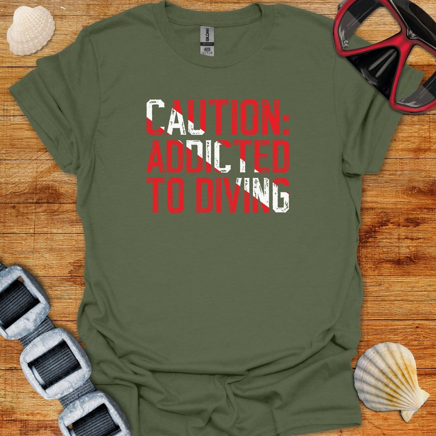 T-Shirt Military Green / S Caution Addicted To Diving