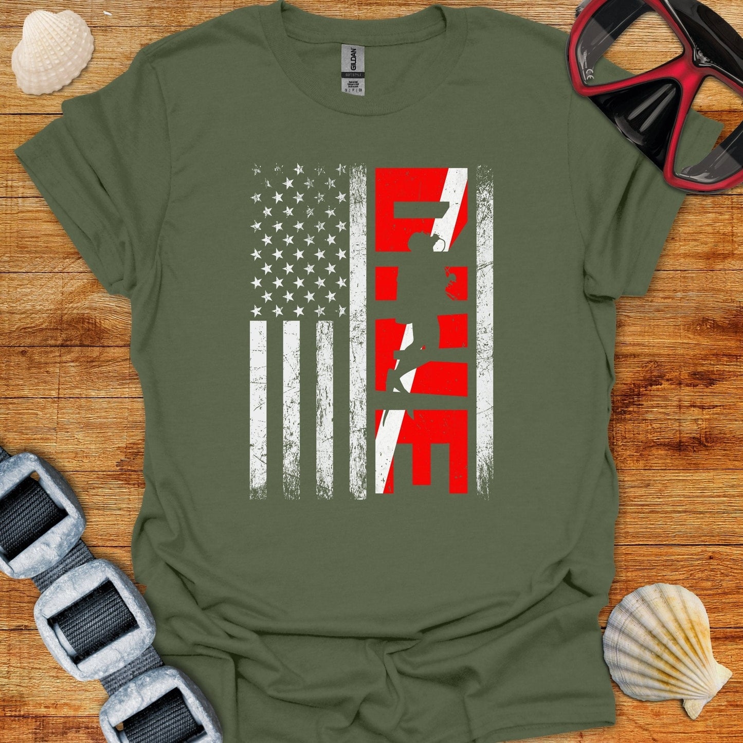 T-Shirt Military Green / S DIver USA Flag T-Shirt