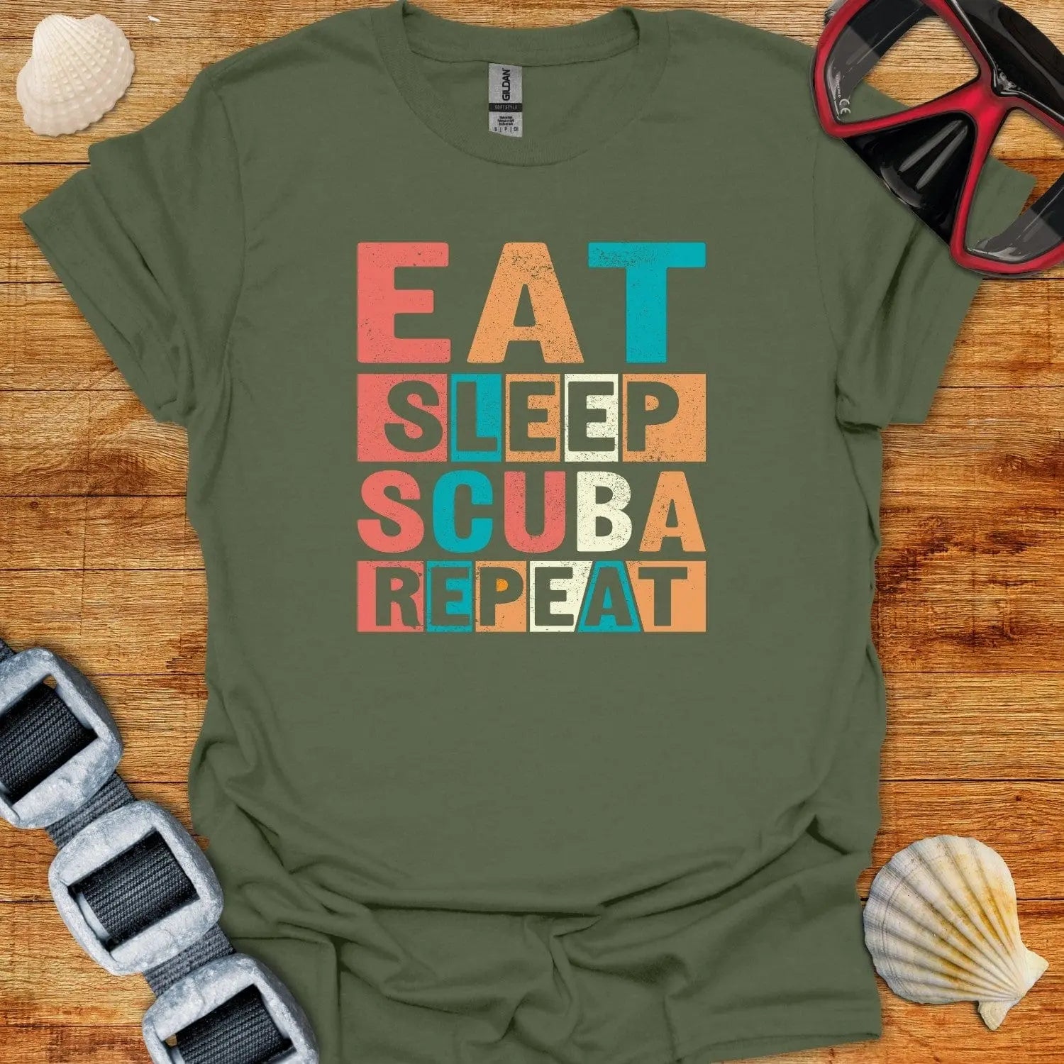 T-Shirt Military Green / S Eat Sleep Dive Repeat