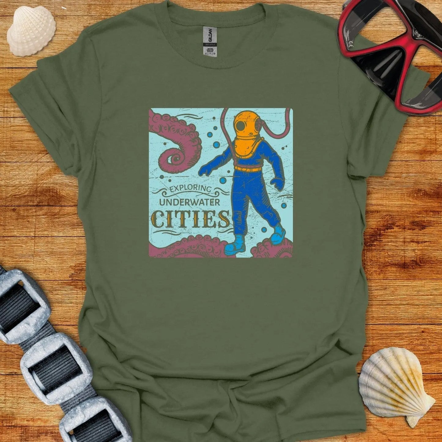 T-Shirt Military Green / S Exploring Underwater Cities