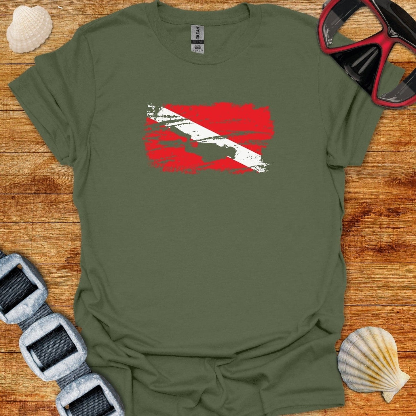 T-Shirt Military Green / S Grunge Diver Flag