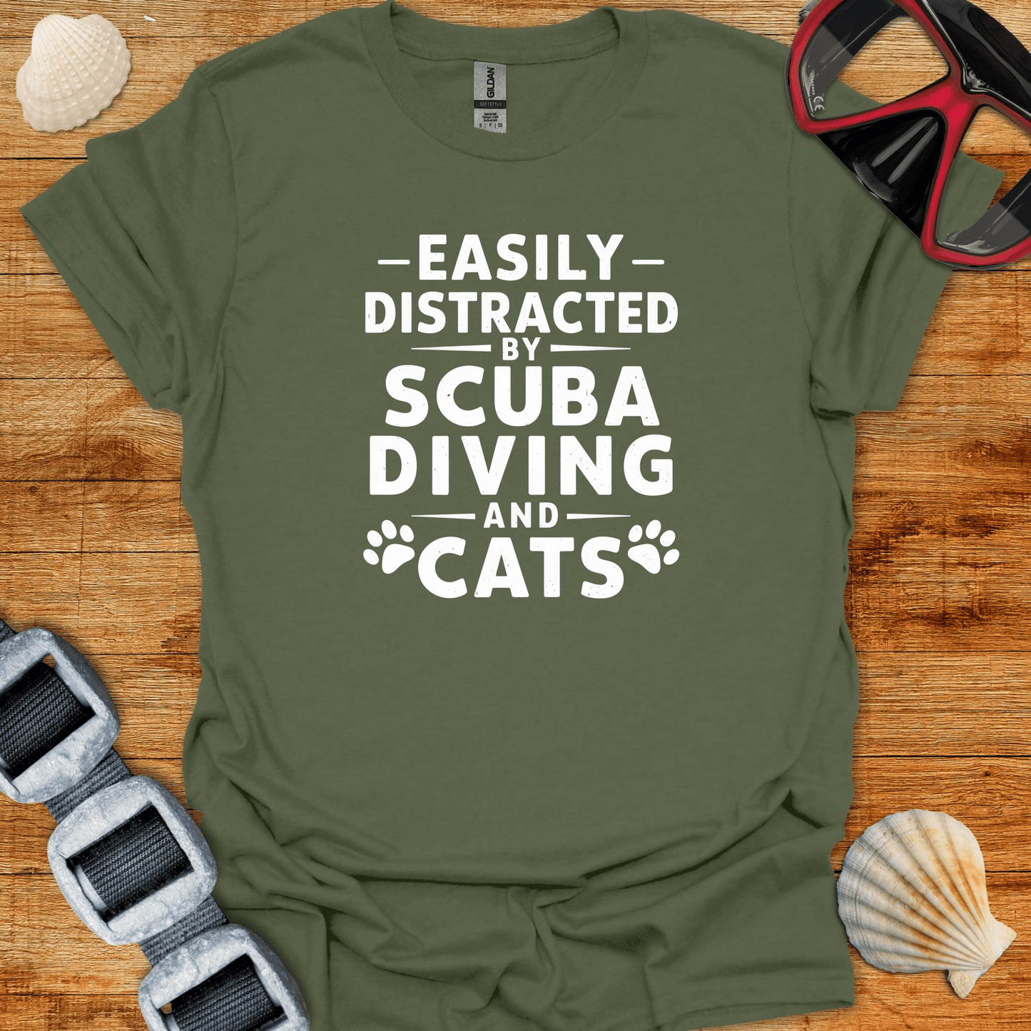 T-Shirt Military Green / S Scuba and Cats T-Shirt