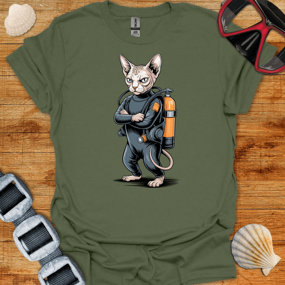 T-Shirt Military Green / S Sphynx Cat Diver T-Shirt
