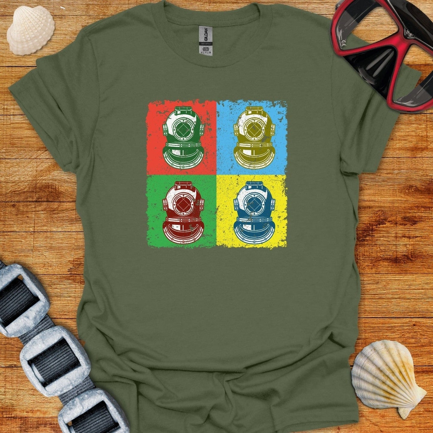 T-Shirt Military Green / S Vintage Dive Helmets