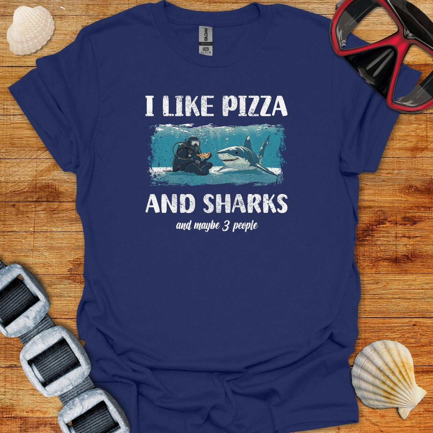 T-Shirt Navy / S I Like Pizza & Sharks T-Shirt
