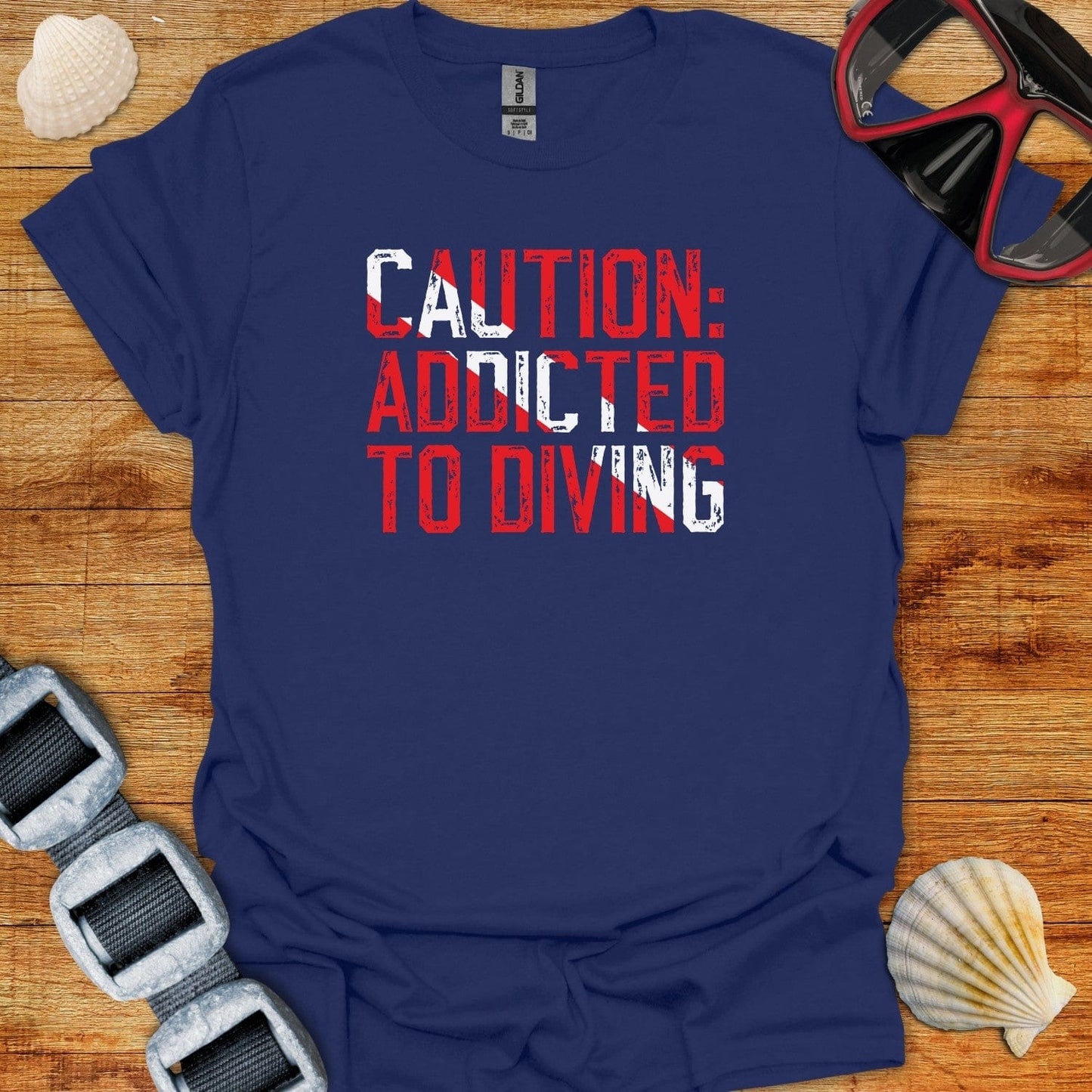 T-Shirt Navy / XS Caution Addicted To Diving