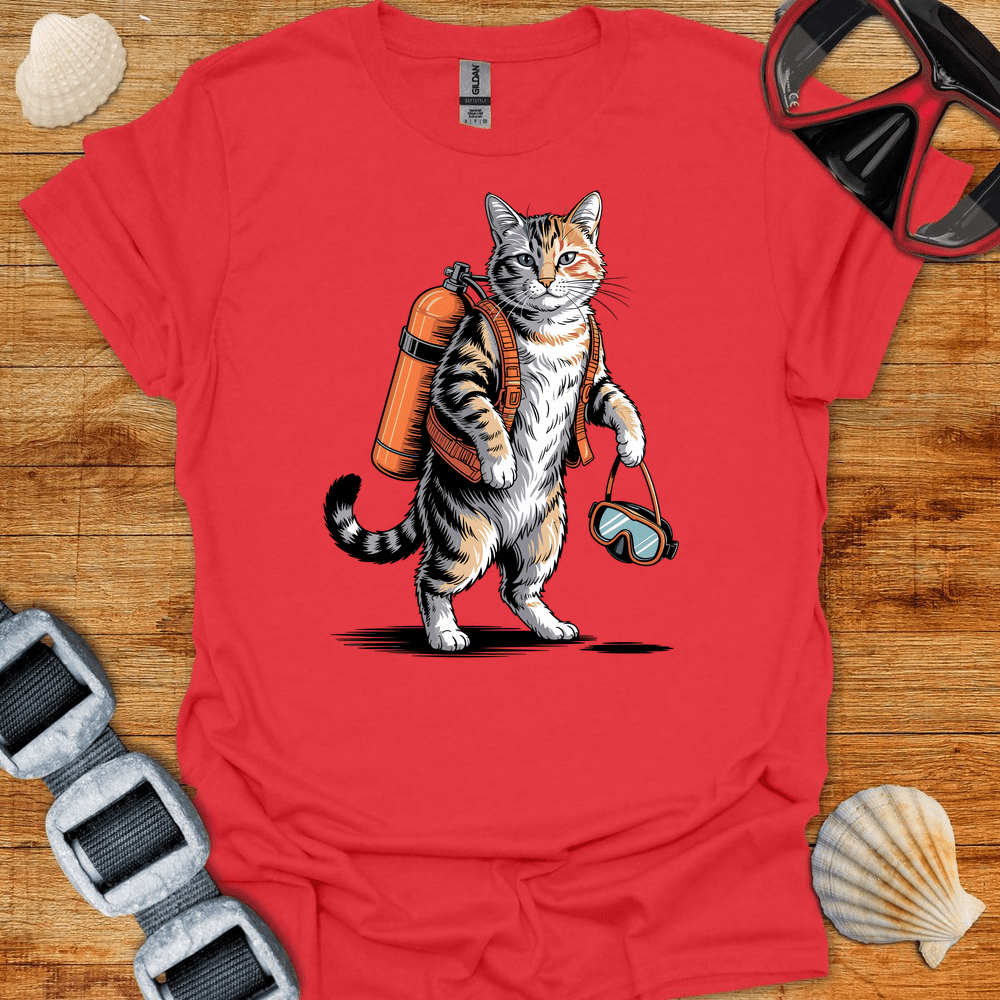 T-Shirt Red / S Cat Diver T-Shirt