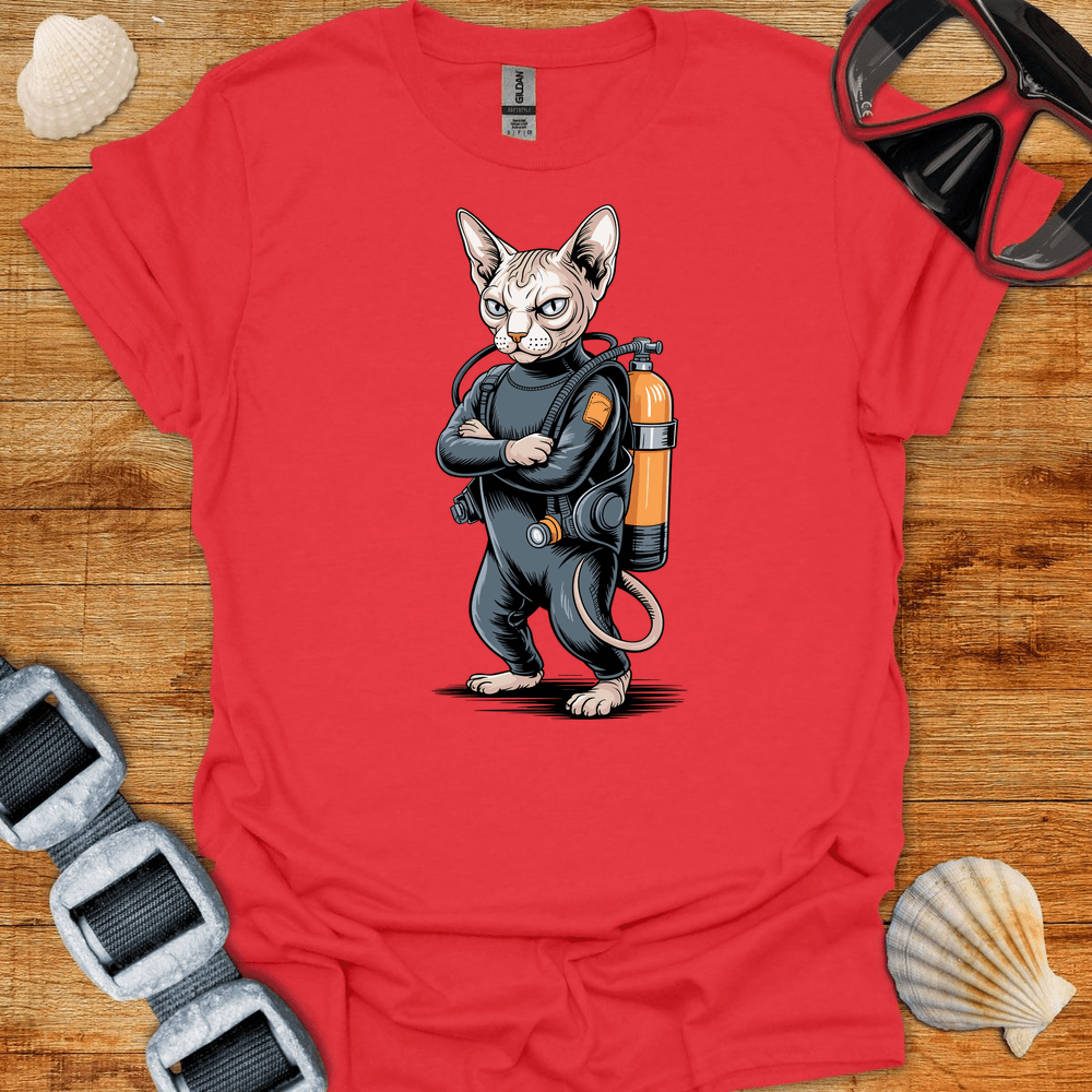 T-Shirt Red / S Sphynx Cat Diver T-Shirt