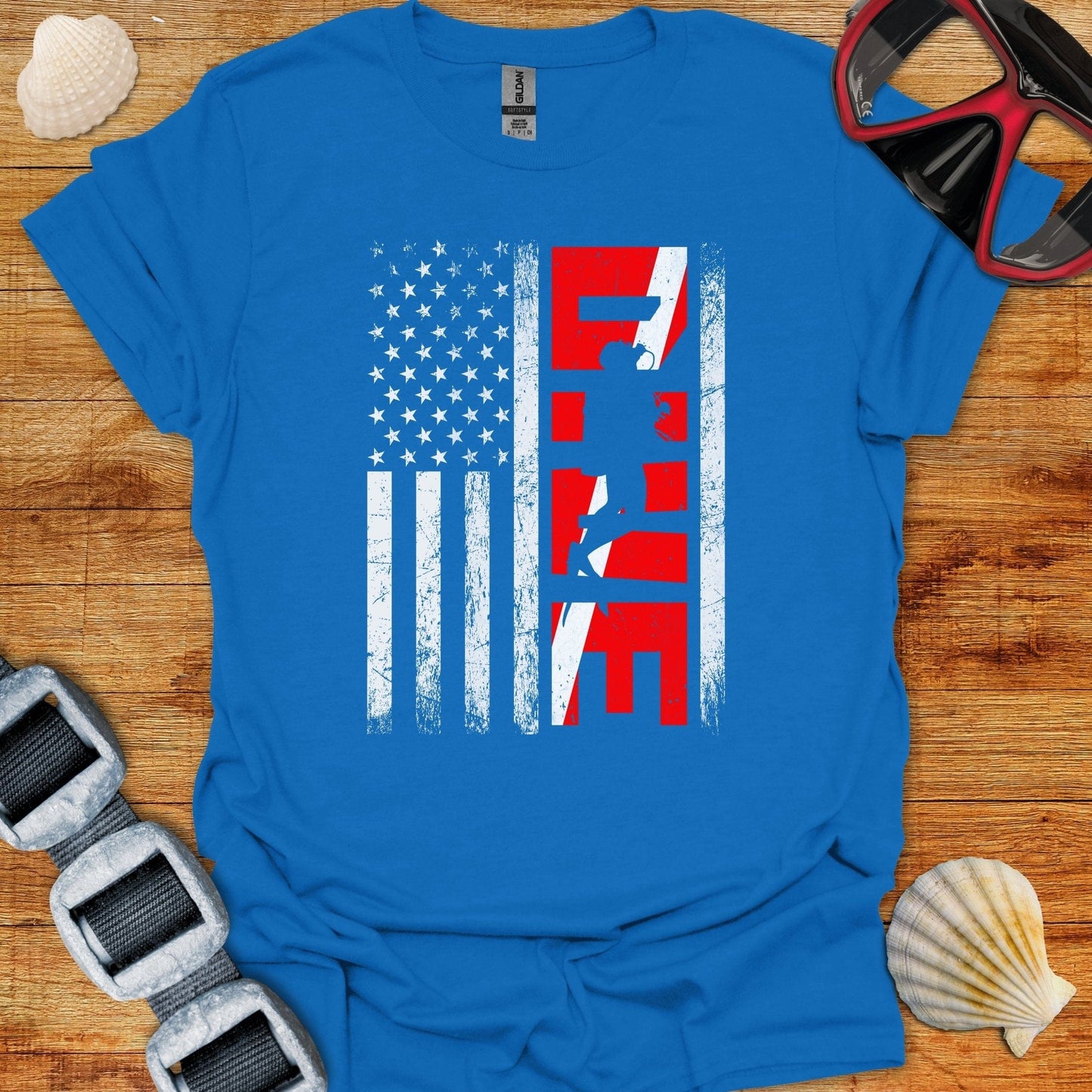 T-Shirt Royal / S DIver USA Flag T-Shirt