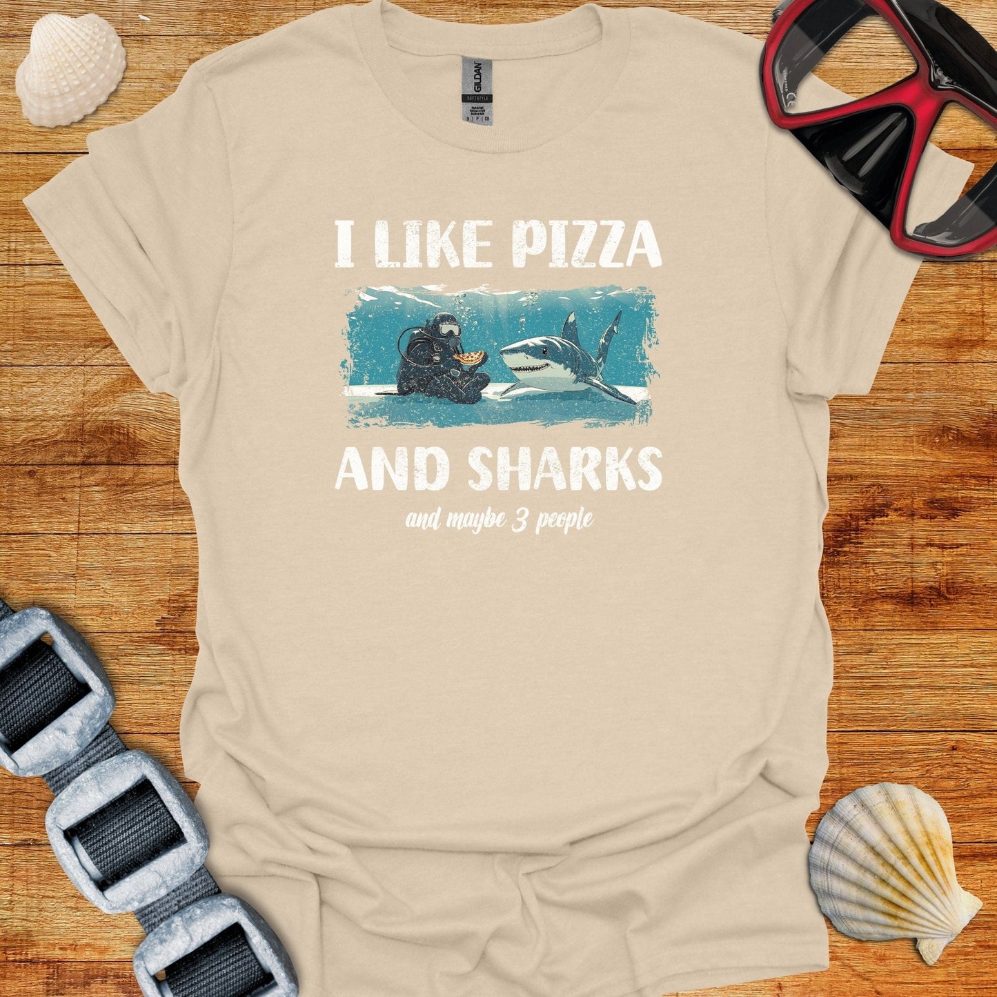T-Shirt Sand / S I Like Pizza & Sharks T-Shirt